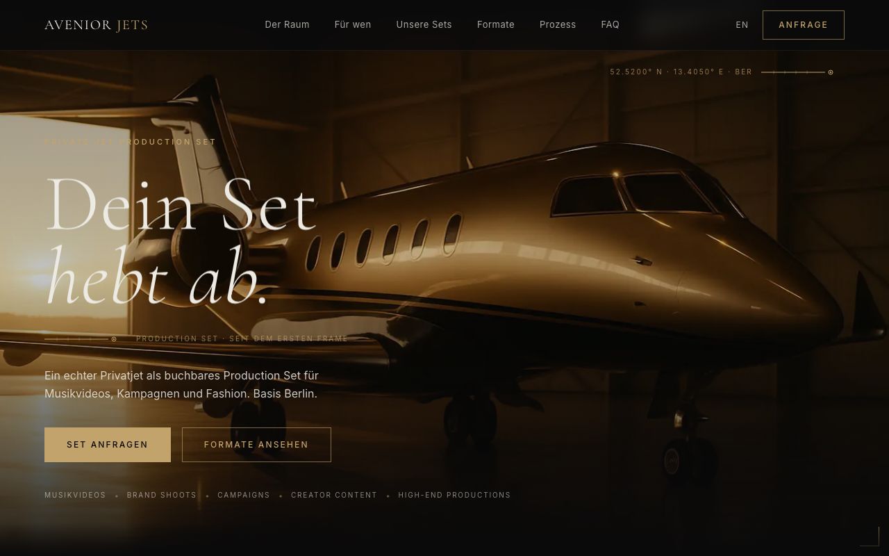 Avenior Jets Webseite